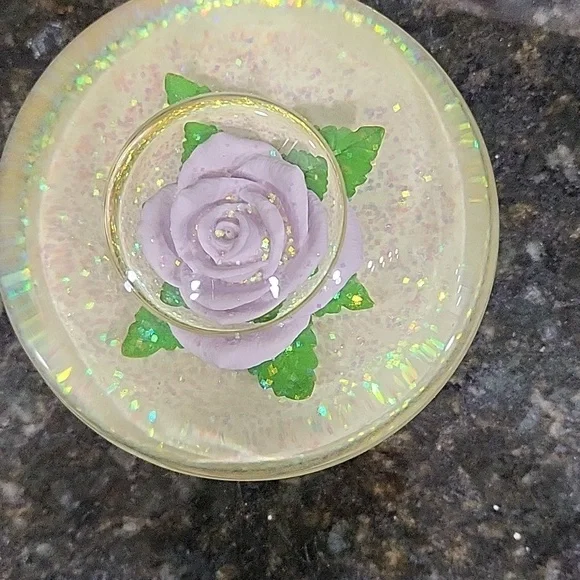 Rare Vintage The San Francisco Music Box Company Purple Rose Glitter Snow Globe - Picture 6 of 6